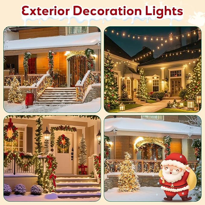 Hishine Outdoor Christmas Lights 49FT 1000LED, String Lights Indoor 8 Modes Waterproof Plug in Christmas Tree Light for Holiday, Warm White