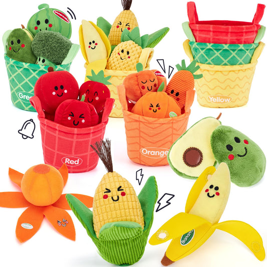 hahaland Baby Sensory Toys - 16 PCS My First Fruit Vegetable Color Sorting Play Food with Crinkle, Rattle - Baby Toys 6-12 Months, Montessori Toys for 1 Year Old Boy Girl Gift, Fill Spill Toy Gifts