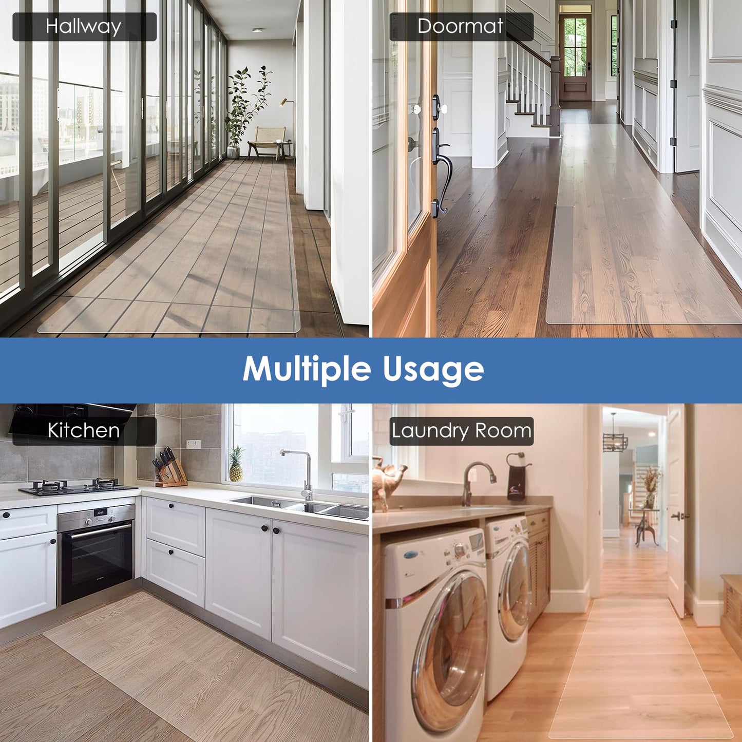 Vicwe Clear Runner Rug for Hallway, 2'x7' No Slip Waterproof Kitchen Standing Floor Mat, Vinyl Indoor Outdoor Entryway Runner Rug for Laundry, Living Room
