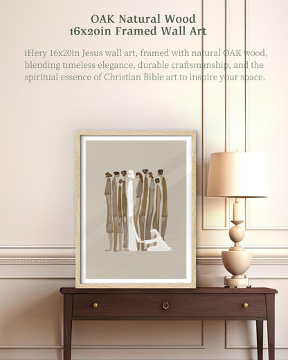 iHery Natural OAK Wood Jesus and Peter Walk on Water Framed Wall Art, 12x16 in Modern Sketch Bible Verses Canvas Art Decor, Beige Logs Boho Scripture 1Pack for Living Room Bedroom