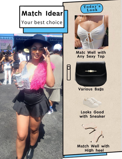 Avidlove Mini Skirt for Women Sexy Ruffle Trim Lingerie Skirt Short High Waist Double Layer Hem Solid Skirt(Black,XL)