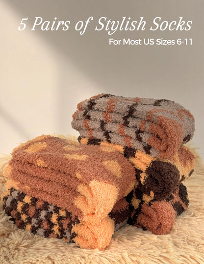 TEHOOK 5 Pairs Warm Soft Cozy Fluffy Fuzzy Socks for Fall Halloween Christmas Gifts