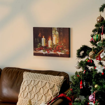 NIKKY HOME Christmas Wall Art, Led Christmas Canvas Prints, Candlesticks by the Window Pictures Wall Arts, Decor Light Up Winter Wall Art For Living Room Bedroom Xmas Party Gift 12" X 16"