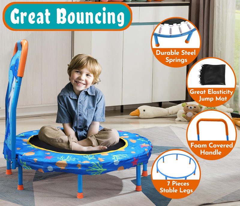 Maotifeys No-Gap 36" Mini Trampoline Toddler Trampolines with Handle for Kids, 36 inch Indoor Garden Small Kid Trampoline Baby Trampolines with Super Safe Cover for Toddlers Ages 2 to 5, Dolphin