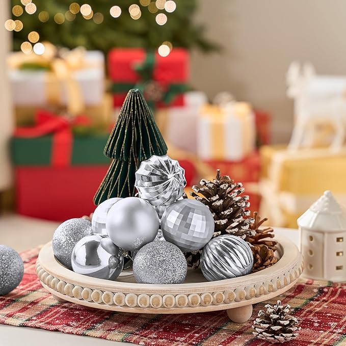 JOIEDOMI 24 Pcs Silver Christmas Balls Ornaments, 2.36" Christmas Tree Ornaments Set, Shatterproof Xmas Balls Hanging Decorations for Tree Wreath Garland Holiday Wedding Indoor Party Decor