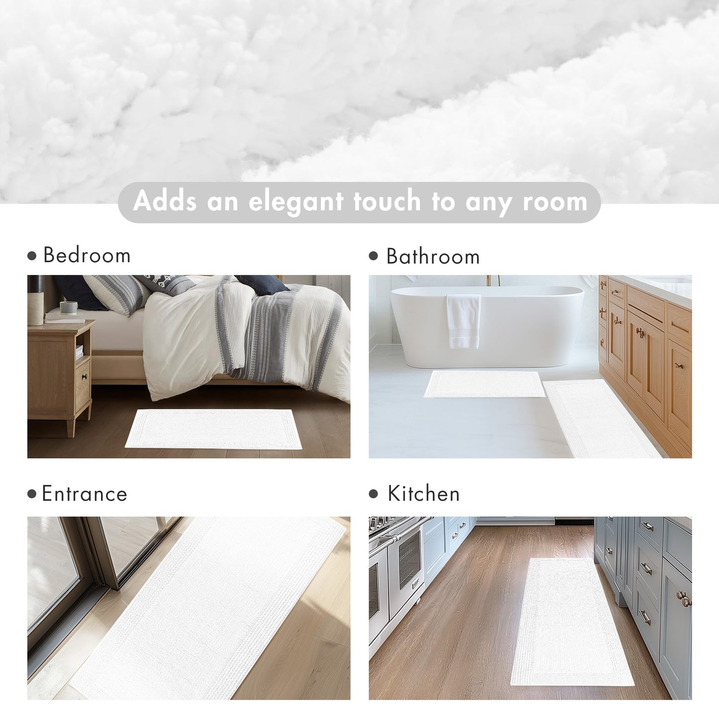 Madison Park Splendor Reversible 100% Cotton Tufted Bathroom Rug-3000 GSM Hotel Quality Luxurious Plush Medium Pile Bath Mat Absorbent, Quick Dry, Shower Room Décor, 21x34, White