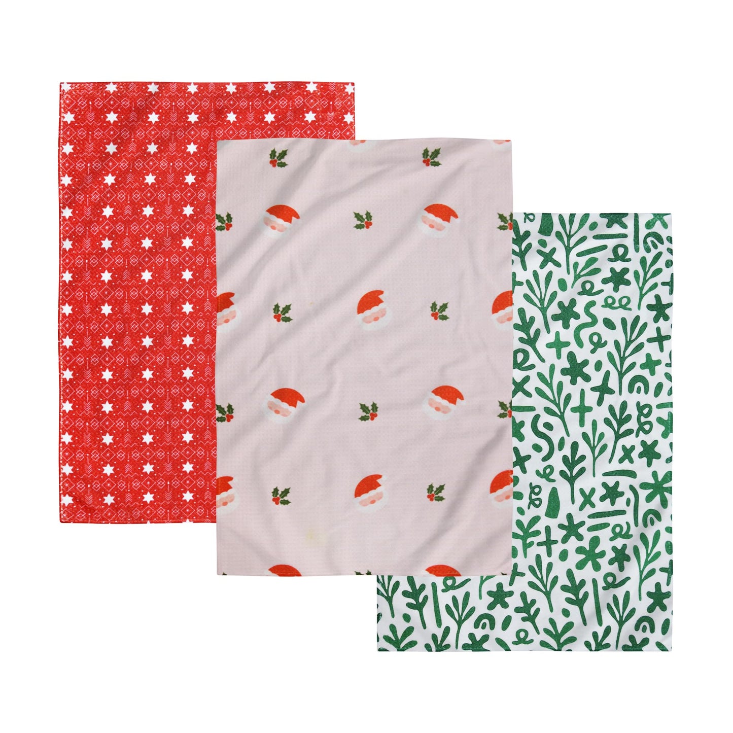 Christmas Kitchen Towels Set of 3 Ho Ho Ho – Microfiber Waffle Weave Dish Towels 16x24, Super Absorbent & Lint-Free Holiday Kitchen Towels for Drying, Cleaning & Christmas Décor