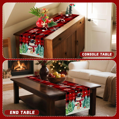 pinata Christmas Table Runner, Christmas Runner for Table 72 Inches, Xmas Snowman Red Buffalo Plaid Runners for Home Dining Kitchen Decor
