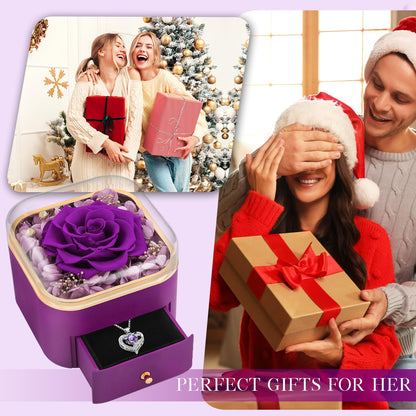 Beferr Valentines Day Gifts for Her Preserved Real Rose with Necklace Eternal Roses Fresh Flowers for Delivery Prime Birthday Anniversary Purple Gifts for Women Mom Wife Daughter Grandma Girlfriend