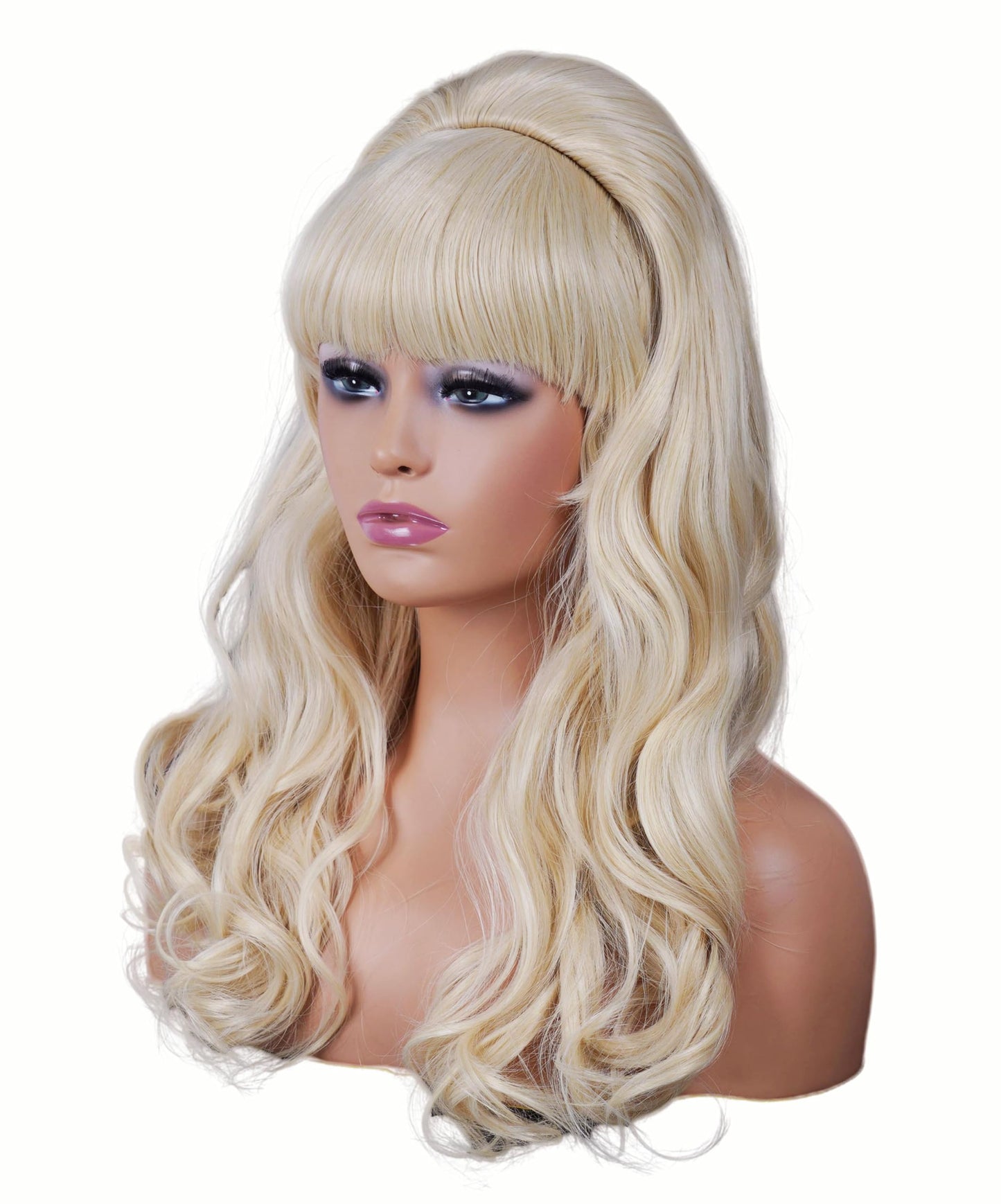 Rugelyss Long Wavy Blonde Wig with Bang Big Bouffant Beehive Wigs for Women fits 80s Costume or Halloween Party