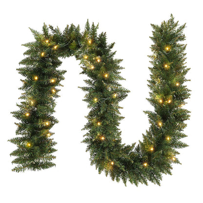 ANOTHERME 9 FT Pre-lit Christmas Garland Holiday Artificial Decor, Christmas Garland with Lights for Stairs Wall Door Indoor Outdoor Garland with Battery Operated Timer