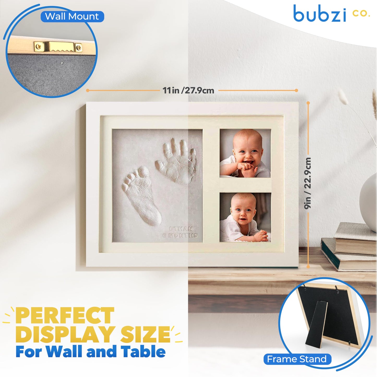 Bubzi Co Baby Footprint Kit, Baby Foot and Hand Print Kit, Baby Keepsake Frame, Nursery Pictures Frames, Hand Print Mold Kit, New Mom Gifts, Baby Newborn Essentials Must Haves, Baby Shower Gifts