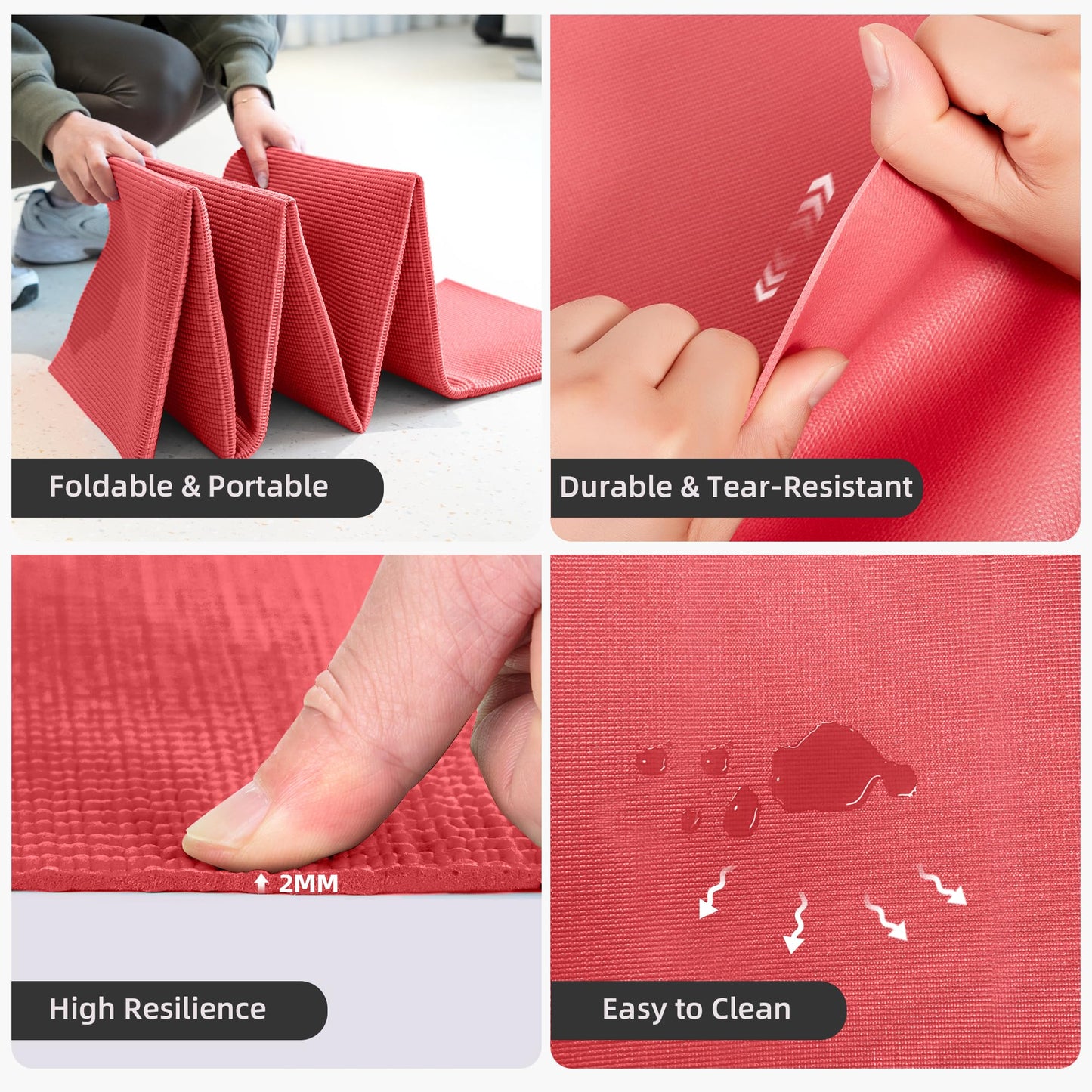 GymCope Foldable Yoga Mat for Travel, 68"x24" Folding Travel Gym Mat for Women Yoga Studio, Packable and Portable Pilates Mat with Storage Bag Easy to Carry, Lightweight Travel Workout Mat, 2mm/4mm