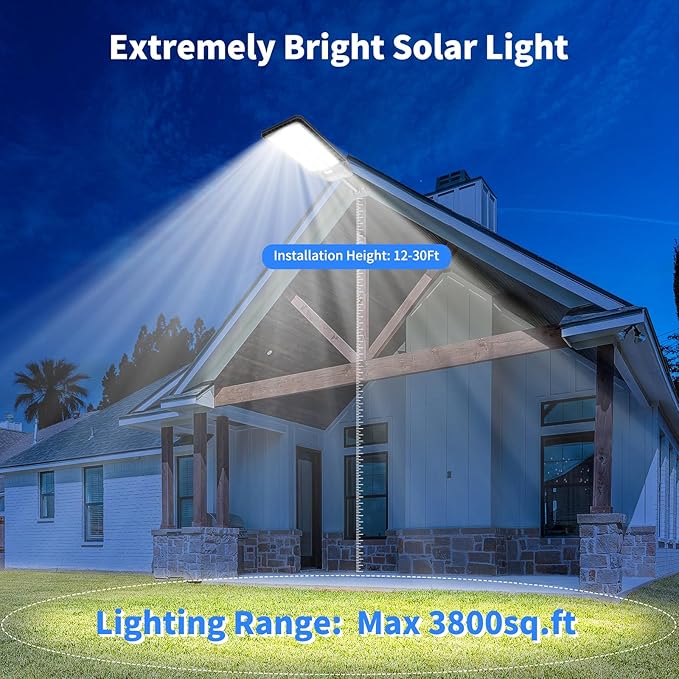 Solar Lights Outdoor 9000W, Commercial Grade Street Light for Outside 480000 Lumens, Solar Parking Lot Lights, Dusk to Dawn LED Security Flood Light Motion Sensor with Remote Control, 2 Pack