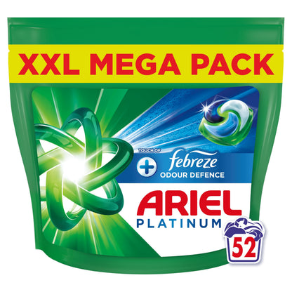 Ariel Platinum PODS, Washing Liquid Laundry Detergent Capsules 52 Washes, +Touch Of Febreze Odour Defencel, Removes 7-old sweat odours (Packaging may vary)