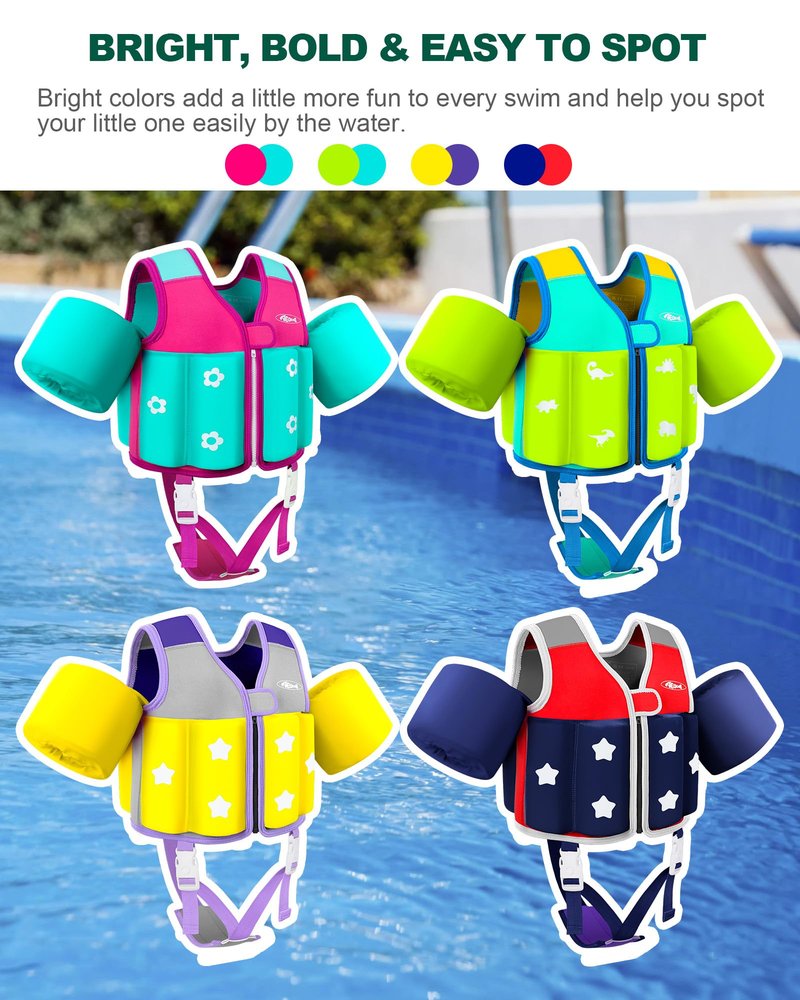 AEOCOO Kids Pool Floaties 1-2-3-5-7-9 Years Old, Toddler Swim Vest 20-30-50-70 Pounds, Comfortable Extended Wear Kids Float Jacket with Crotch Strap, Bright Design and Unpadded Sides, Pink