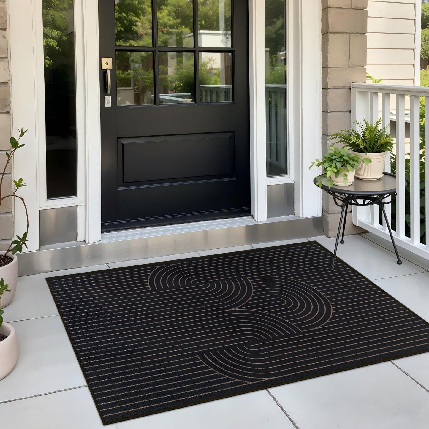 Tangsoo Black Geometric Easy Jute Rug, 2x3 Washable Ultra Thin Foldable Rug for Entryway, Non-Slip Rainbow Outdoor Mat Throw Carpet for Kitchen Bedroom Front Porch Doorway Entrance