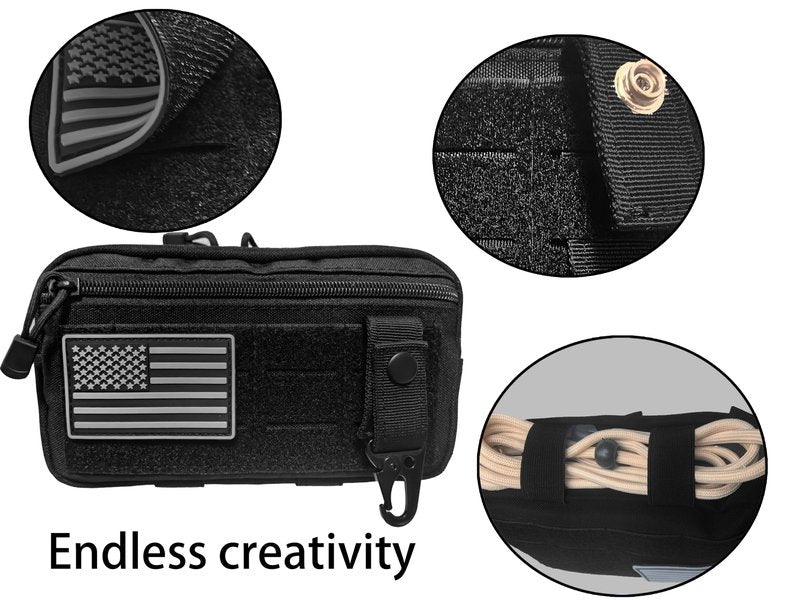 Tactical MOLLE Admin Pouch, Horizontal Modular EDC Utility Tool Pouch, Tactical Pouch with US Flag Patch and Keychain