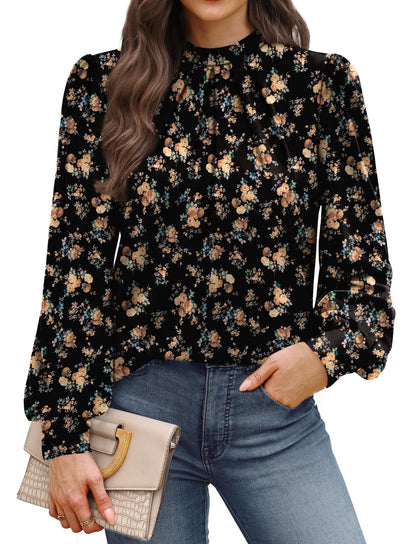 WIHOLL Long Sleeve Shirts for Women Mock Neck Tops Pleated Front Blouses Dressy Casual Fall Clothes 2025 Fashion