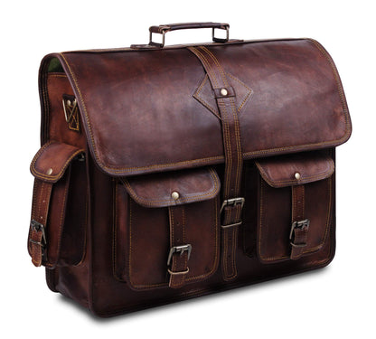 HULSH Vintage Leather Laptop Bag for Men Full Grain Large Leather Messenger bag for men 18 inches with rustic look Best leather briefcase