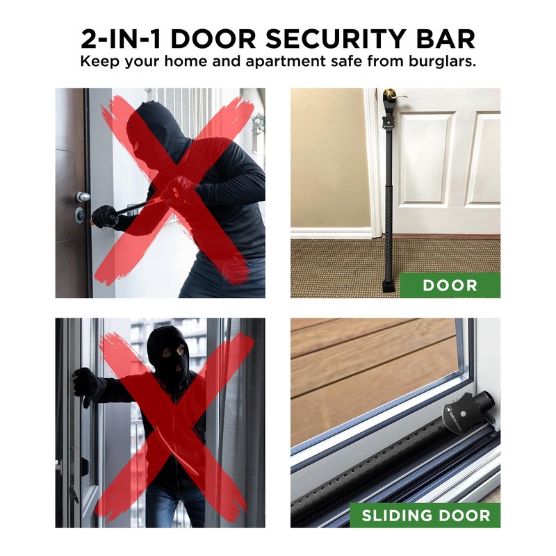 Adjustable Sliding Door Security Bar, Door Jammer 2-in-1 Adjustable Door Knob and Sliding Patio Door Stoppers Security with Alarm, 40 Different Adjustments by Guard Dog Security