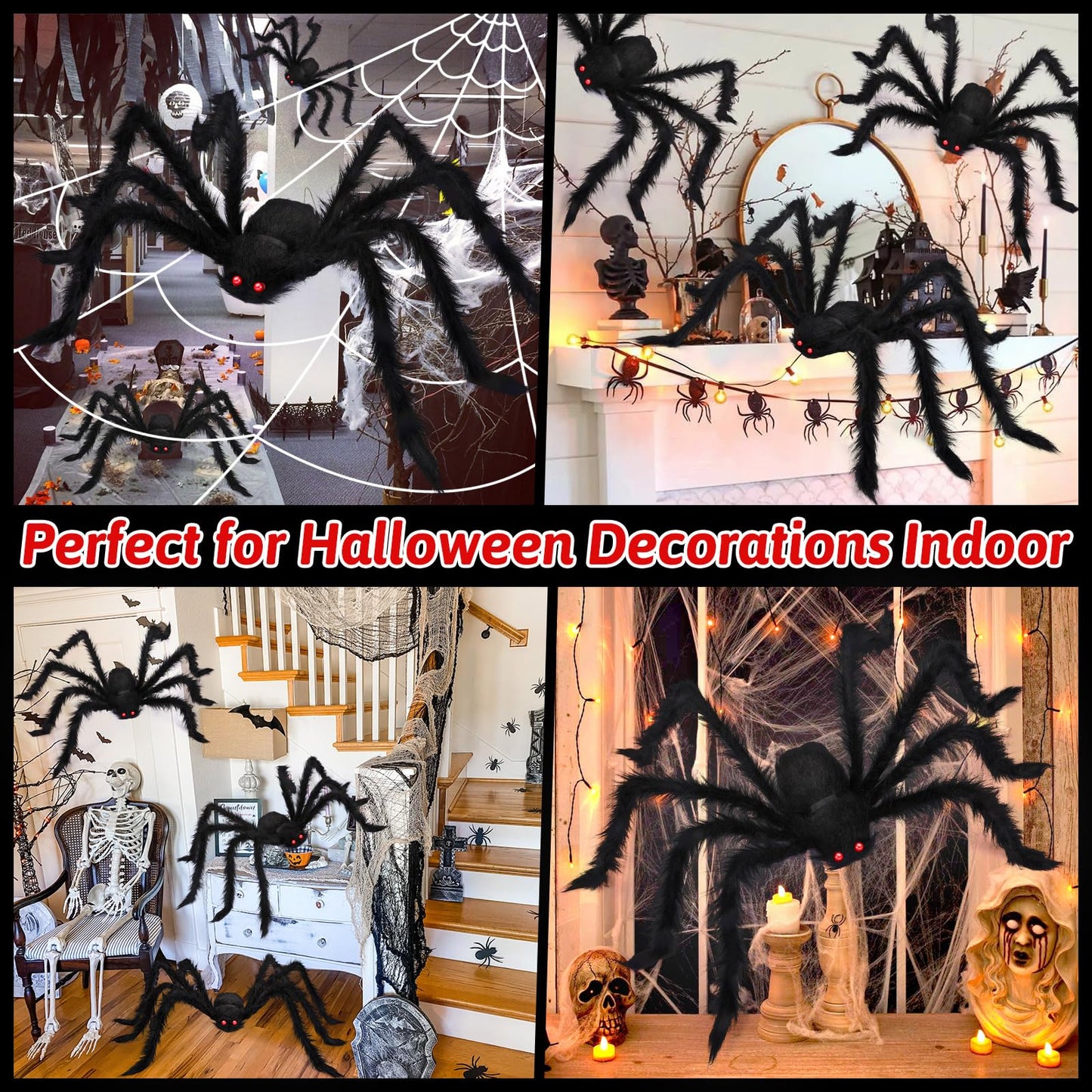 EZIGO 212'' Triangular Huge Halloween Spider Web 49" Giant Fake Spider for Outdoor Halloween Decorations with Stretch Cobweb, halloween Party Supplies for Indoor Home Yard Haunted House Décor