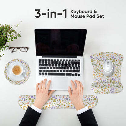 AUPET Mouse Pad Keyboard Wrist Rest Set,Ergonomic Memory Foam Mouse Pads Wrist Support Set,Non-Slip Base, Smooth Surface, Pain Relief for Gaming,Office (Pressed Flower Art)