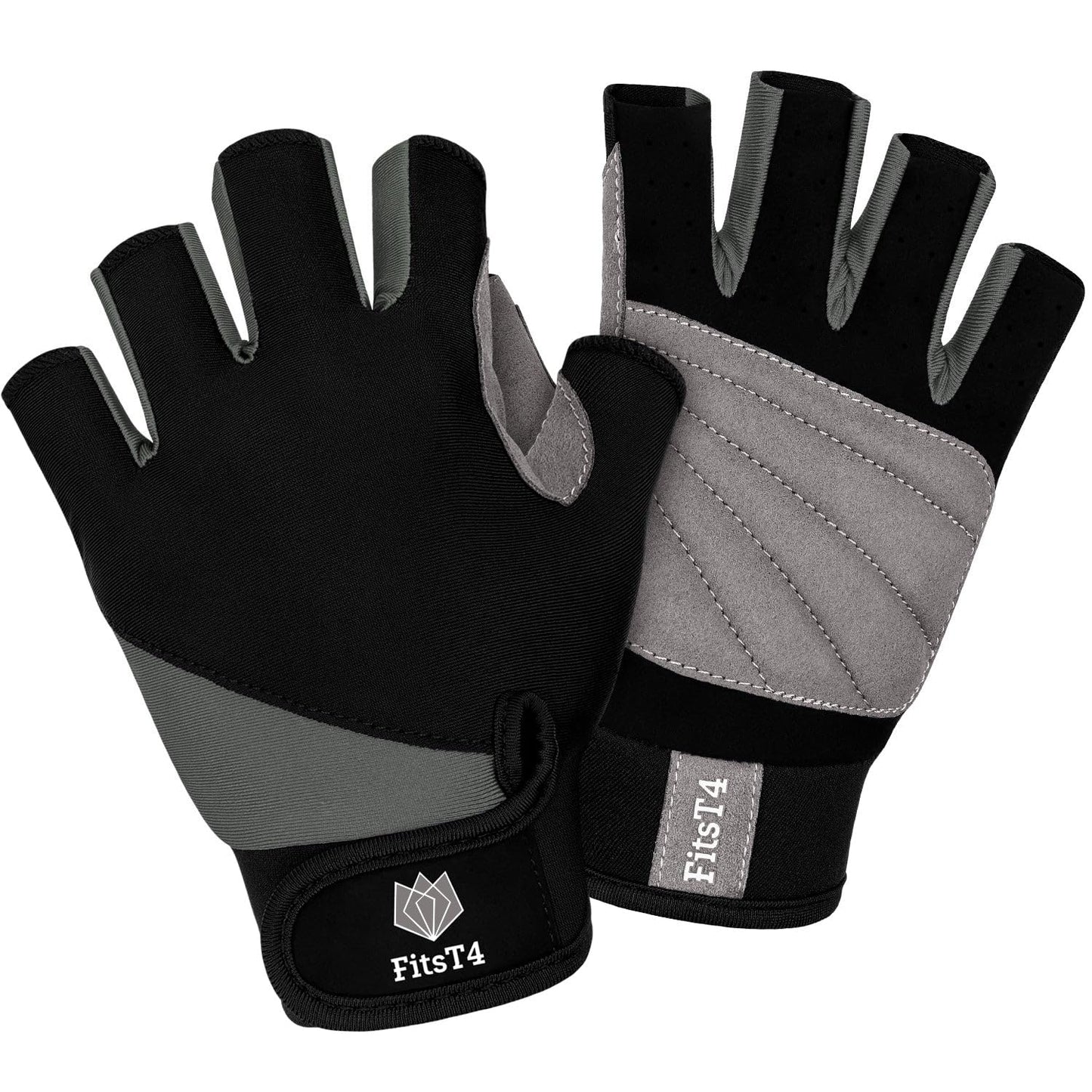 FitsT4 Sports Half Finger Padded Palm Gloves for Diving, Sailing, Jet Skiing, Stand-UP Boarding, Kayaking and Water Skiing, Suitable for Men&Women&Youth Gray M