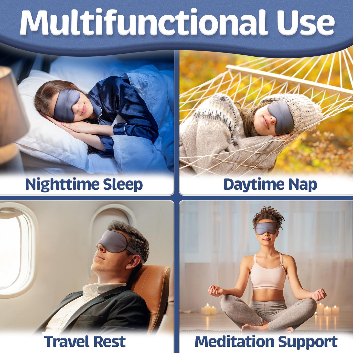 Sleep Mask - Navy Gray, 100% Bamboo Viscose - Eye Mask - Blackout Blindfold for Women & Men - Reusable Eye Cover for Travel - Comfortable, Lightweight & Contoured Sleeping Shades