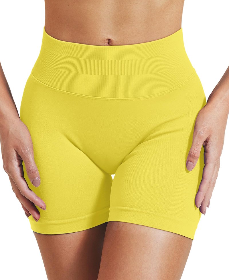 VOYJOY Women Workout Impact Shorts 2.5"/ 3.6"/ 4.5"/ 6" Scrunch Butt Lifting Gym Seamless Booty Biker Shorts Light Yellow