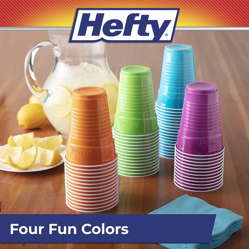 Hefty Party On Disposable Plastic Cups, Assorted, 16 Ounce, 100 Count