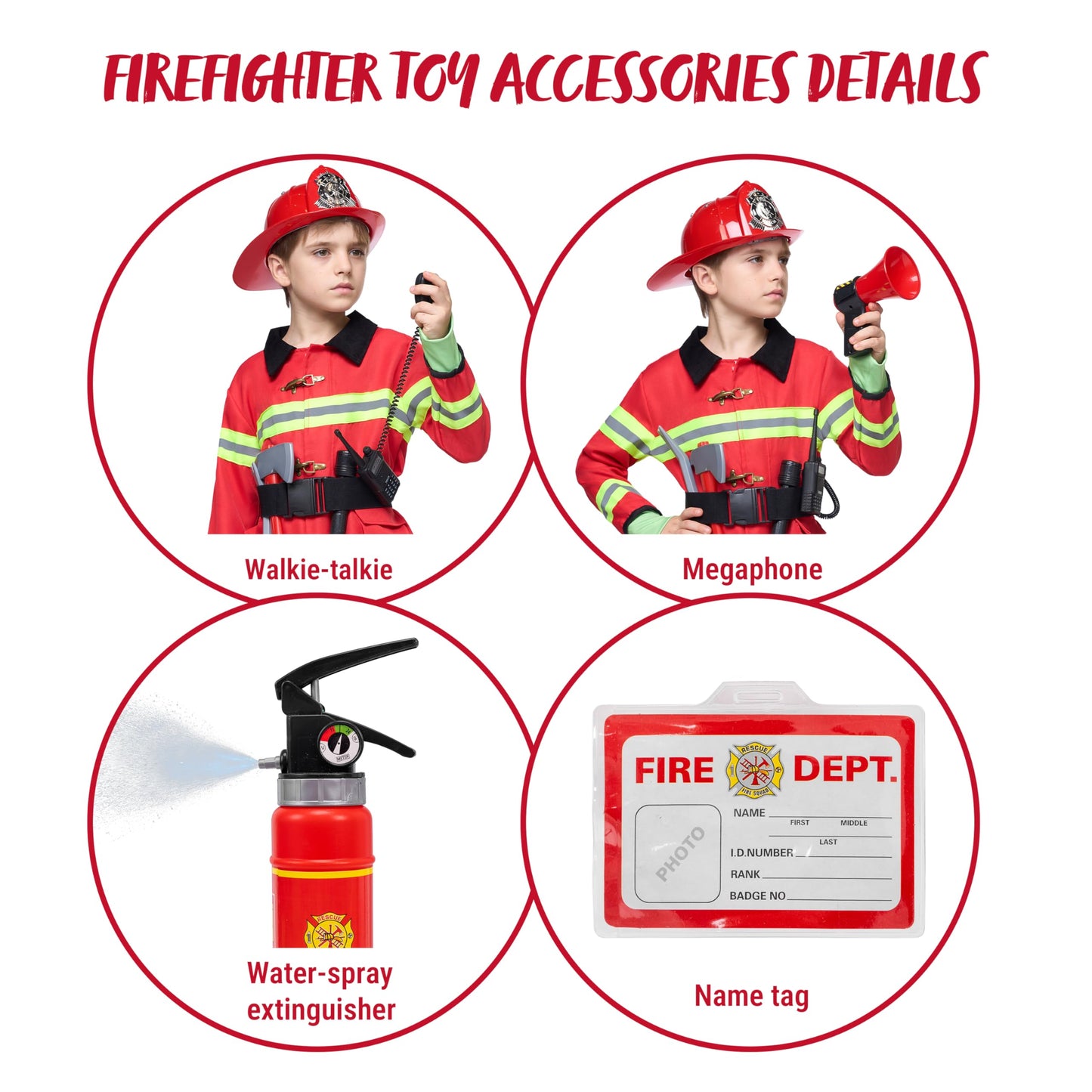 Spooktacular Creations Halloween Boys Fireman Costume, Firefighter Costume for Kids, Red Toddler Fireman Jumpsuit Accessories Set for Dress-up and Roleplay Party (3T, 3-4 yrs)