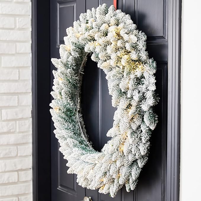 Glitzhome 36" D Oversized Pre-Lit Christmas Wreath with 50 Warm White Lights and Timer, Artificial Wreaths for Christmas Festival Celebration Front Door Wall Window Party Decor