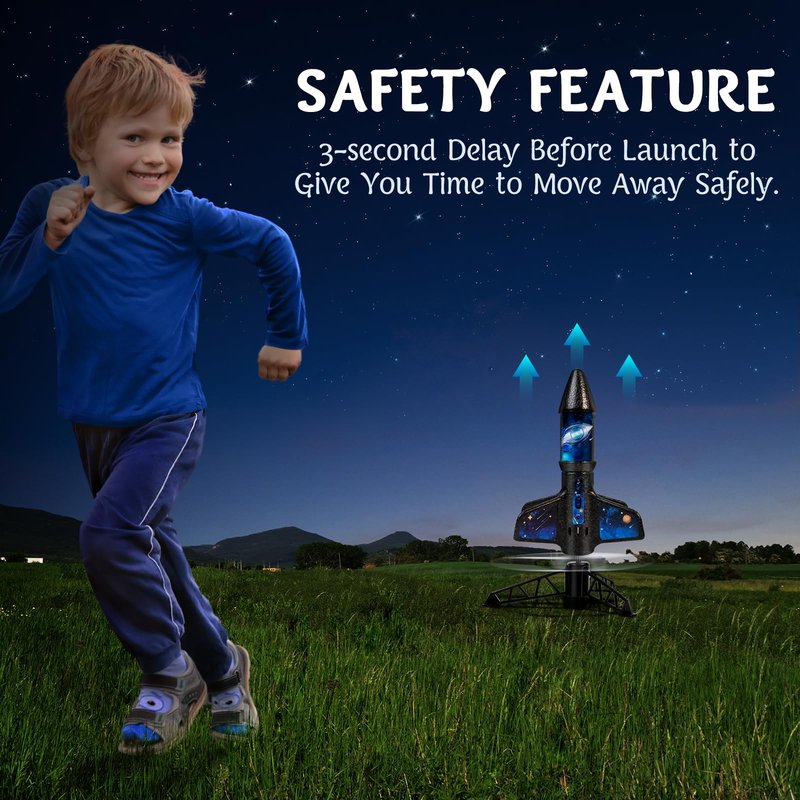 Rocket Launcher for Kids -200 Feet of Flight Altitude, Auto Electric Rocket Toys with Safe Parachute, Outdoor Summer Yard Toys Easter Birthday Gifts for Boys & Girls Age 6 7 9 10 12 8-13 Years Old