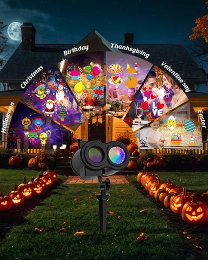COOLWUFAN Christmas Halloween Projector Lights Outdoor, 2-in-1 Moving Patterns Landscape Lights 30 HD Effects (3D Ocean Wave & Patterns) Projection Light for Xmas Halloween Party Garden Decorations