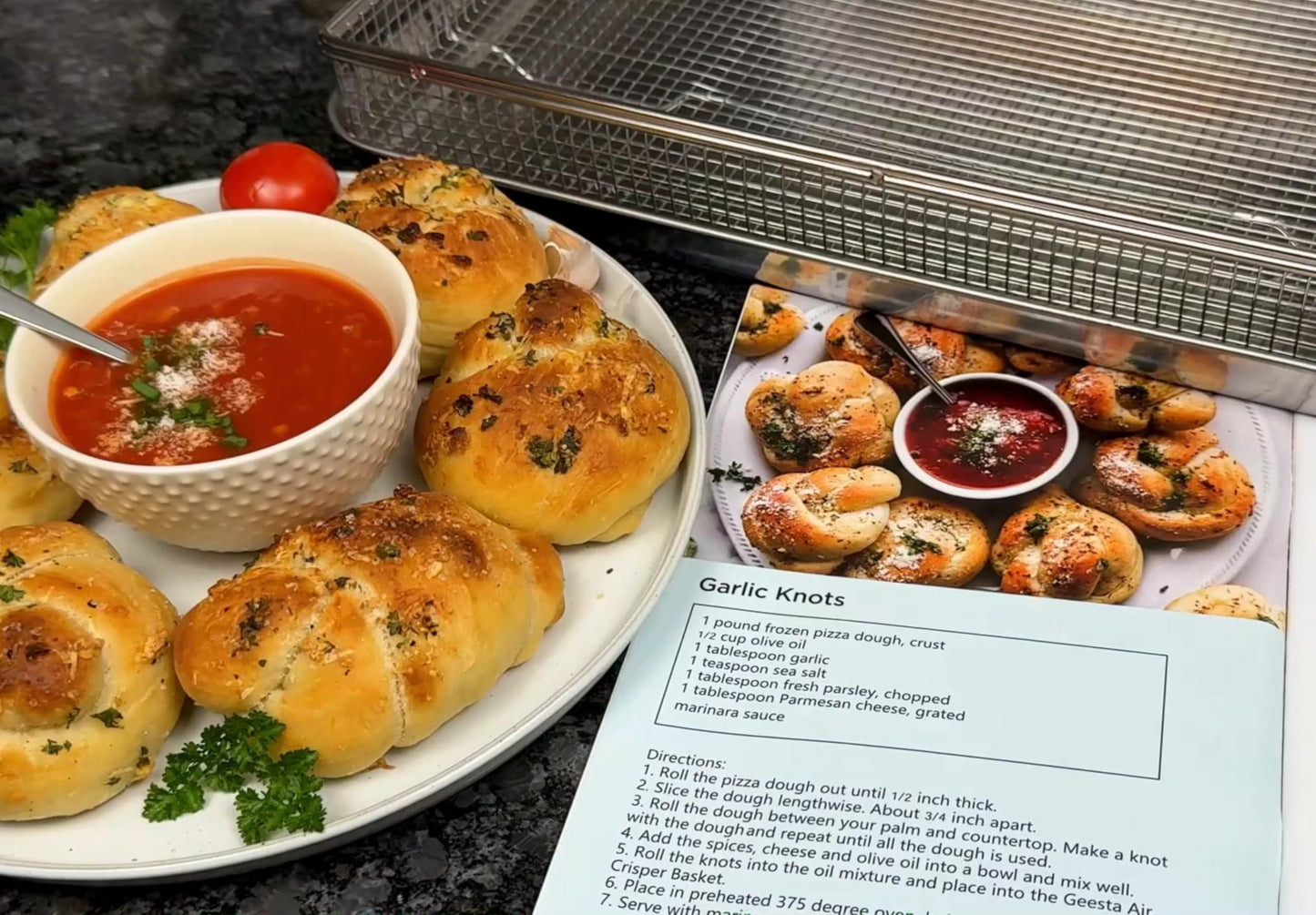 Air Fryer Basket for Oven with 50 Recipes, Extra Large 2 Piece Nonstick Crisper Tray & Basket, Stainless Steel Air Fryer Accessories for Crispy Foods Healthy Cooking, Dishwasher Safe, 16.5” x 12.5”