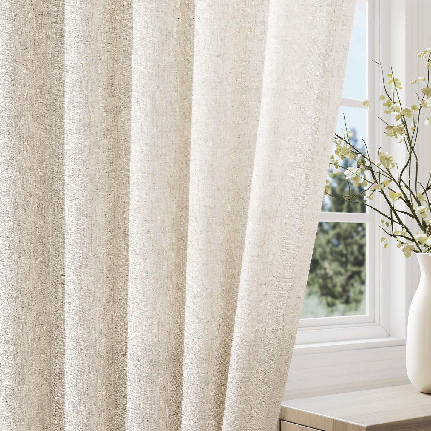 Jowels Natural Cream Linen Curtains 84 Inch Length 2 Panels for Living Room Bedroom, Light Filtering Sheer Curtains 84 Inches, Modern Farmhouse Grommet Semi Sheer Soft Privacy Drapes