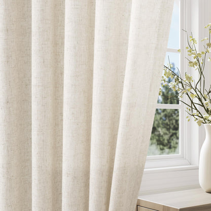 Jowels Natural Cream Linen Curtains 84 Inch Length 2 Panels for Living Room Bedroom, Light Filtering Sheer Curtains 84 Inches, Modern Farmhouse Grommet Semi Sheer Soft Privacy Drapes