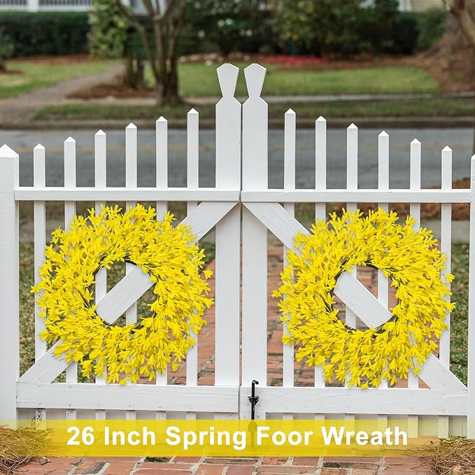 Large Summer Fall Wreaths for Front Door 26 Inch Fall Summer Door Wreath Autumn Wreaths for Front Door Wild Floral Wreath for Farmhouse Porch Wall Wedding Living Room Home Decor Aesthetic(Yellow)