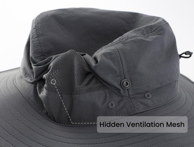 Connectyle Men's Cowboy Sun Hat Wide Brim Fishing Hiking Camping Gardening Hat UV Protection Outdoor Summer Sun Hat Dark Grey