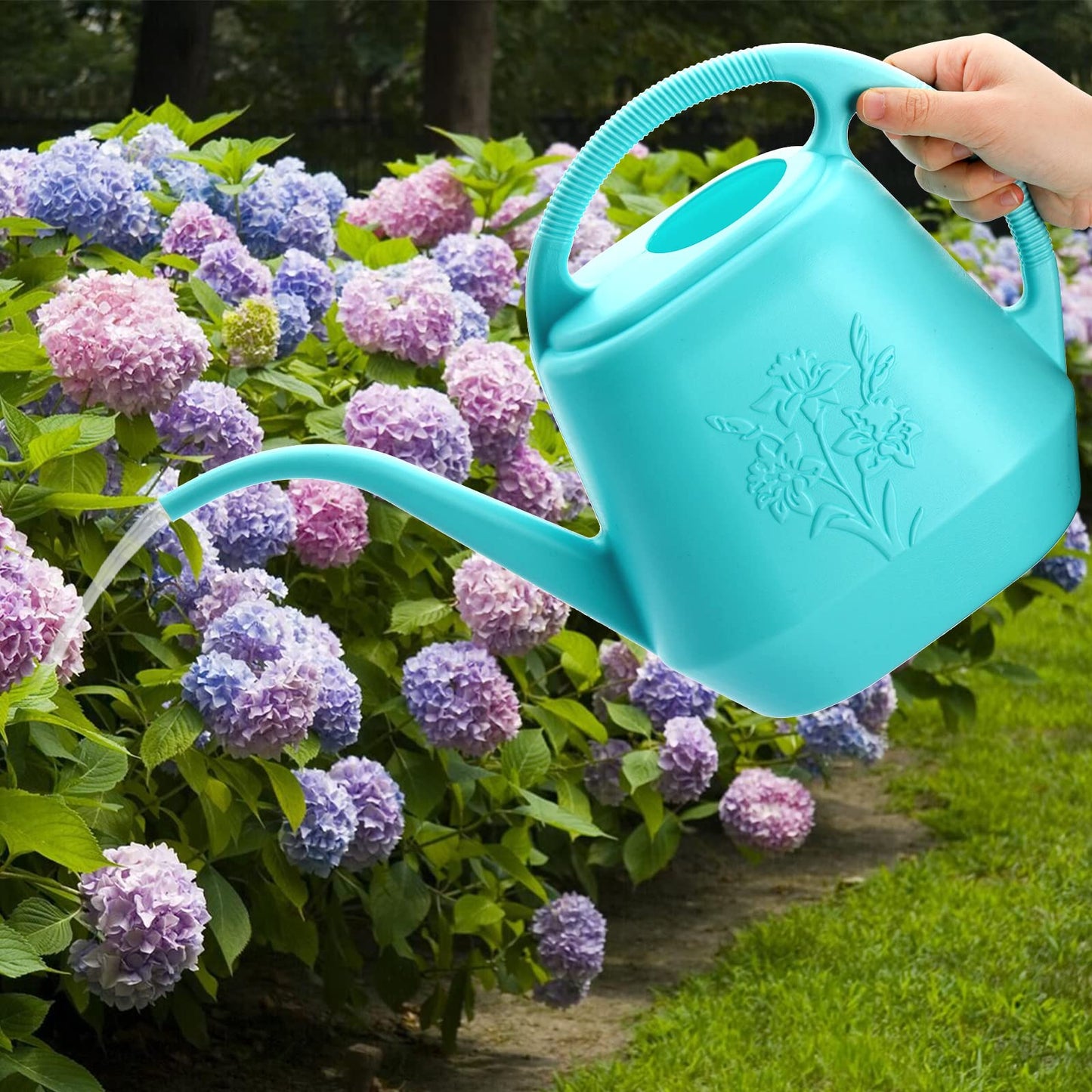 Fasmov 1-Gallon Plastic Watering Can with Comfortable Handle, Garden Watering Cans Long Spout for Indoor Outdoor Watering Plants, Bright Blue