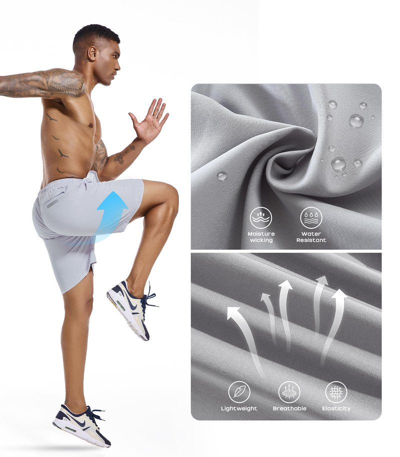 Gesean Mens Athletic Shorts Running Workout Shorts Dry Fast Lightweight Gym Hiking Shorts Light Grey Small