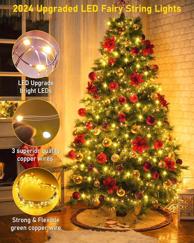 KNONEW 400FT Outdoor Christmas Fairy Lights Plug in,1200 LED String Lights Outdoor Waterproof 8 Modes Memory Times for Wedding Bedroom Walls Garden Trees Decoration(Warm White)