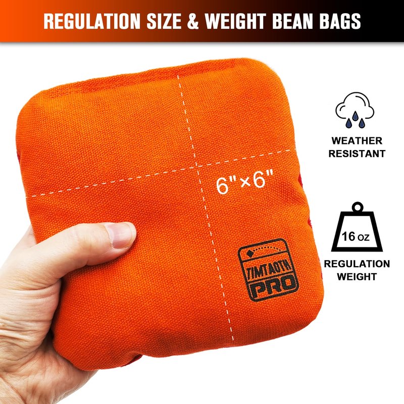 Timtaoth Dual Sided Corn Hole Bags Professional Cornhole Bags Set of 8 Regulation Size Weight Pro Corn Hole Bean Bags Slick and Stick,Black and Orange