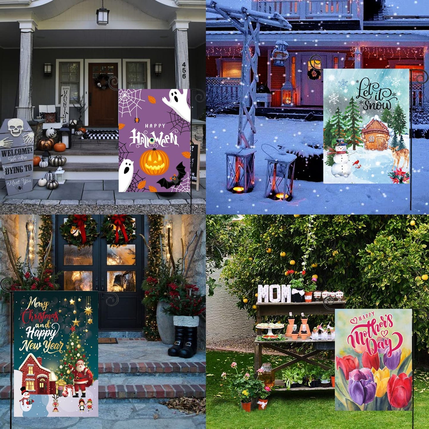 CDLong Seasonal Garden Flag Set of 12 Double Sided 12 x 18 Inch Yard Flag, Small garden flags for outside, Christmas Spring Seasonal Flag for Outdoor Holiday Decorations