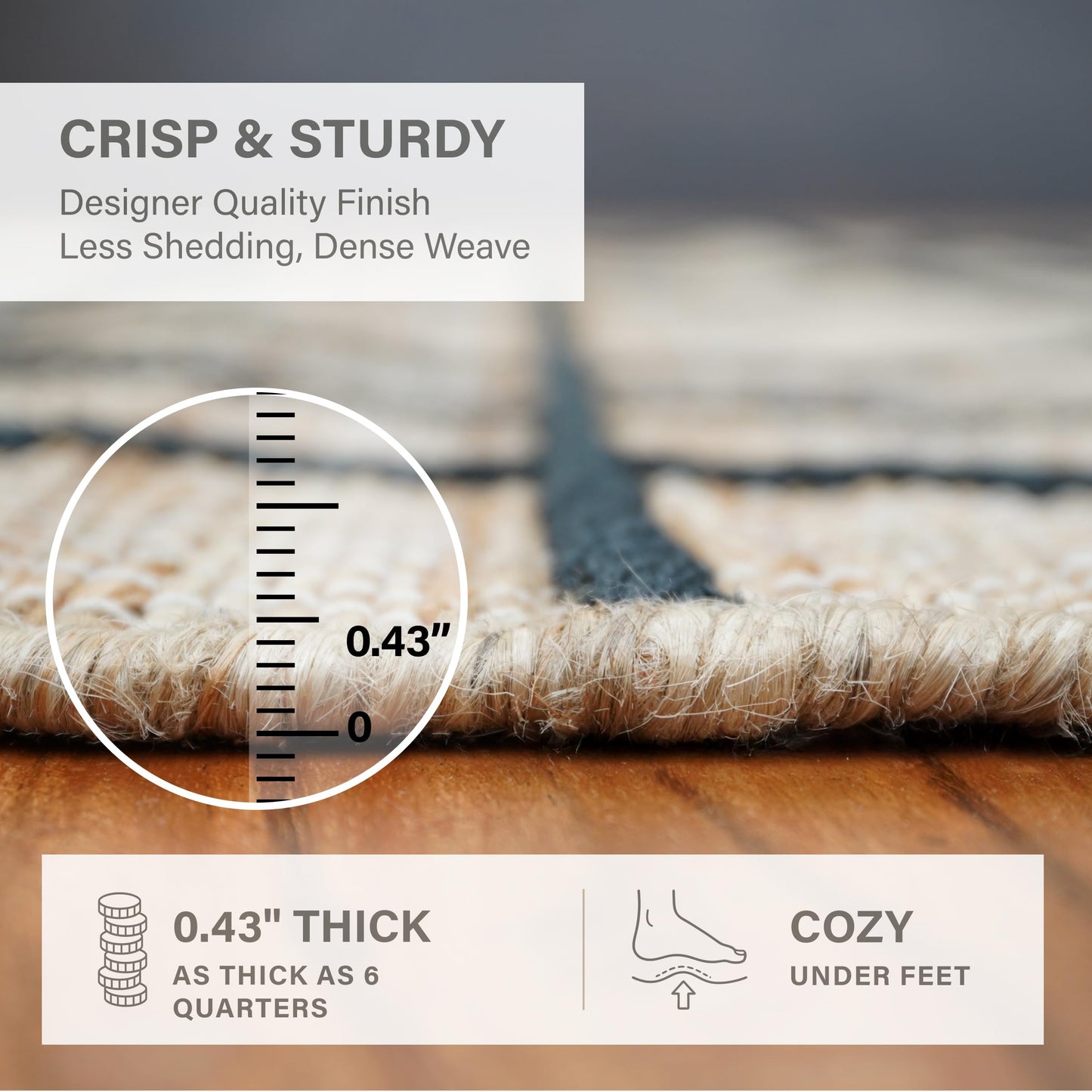 Homespice Nell Jute Plaid Area Rug 4x6' - Cotton Backed Premium Handmade Jute Geometric Area Rug for Bedroom and Office, Lays Flat, Won't Fray or Shed, Rich Natural Brown & Black Windowpane