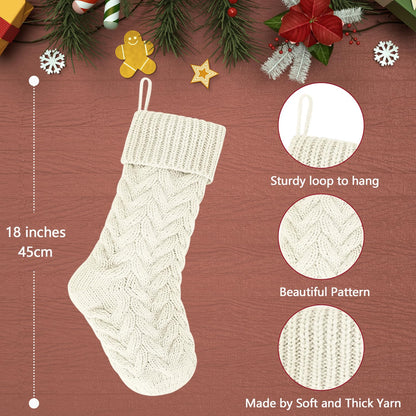 Kunyida 18 Inches Burgundy, Ivory, Green Knitted Christmas Stockings,3 Pack