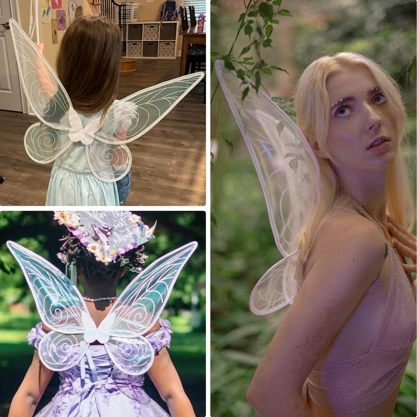 Takmor Fairy Wings(60cm*48cm),Fairy Wings for Adult Women Kids Girls Butterfly Wings for Adult White Fairy Wings for Halloween Birthday Chrismas Themed Party (white)