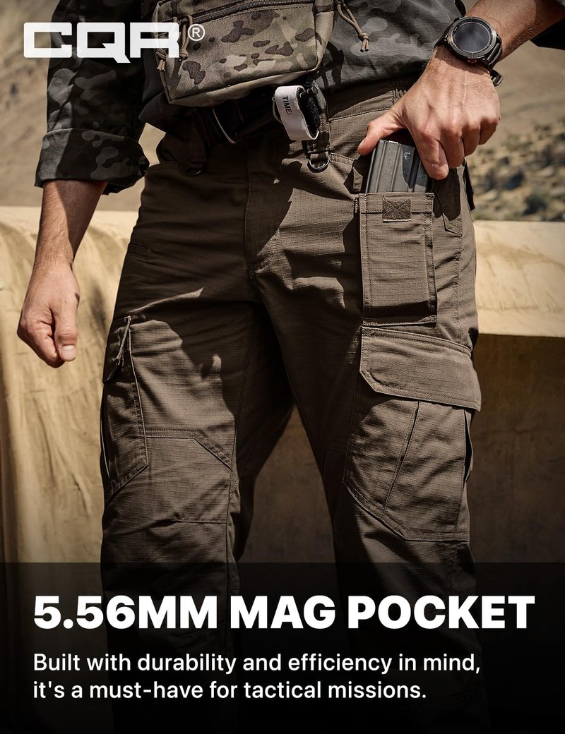 CQR Men's Tactical Pants, Water Resistant Ripstop Cargo Pants, Lightweight EDC Work Hiking Pants, Outdoor Apparel, Duratex Mag Pocket Tundra, 30W x 32L