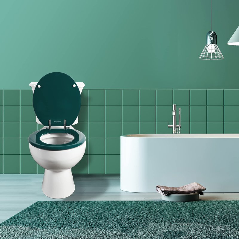 Dark Green Round Toilet Seat Natural Wood Toilet Seat with Zinc Alloy Hinges, Easy to Install also Easy to Clean, Scratch Resistant Toilet Seat by Angol Shiold (Round, Dark Green)